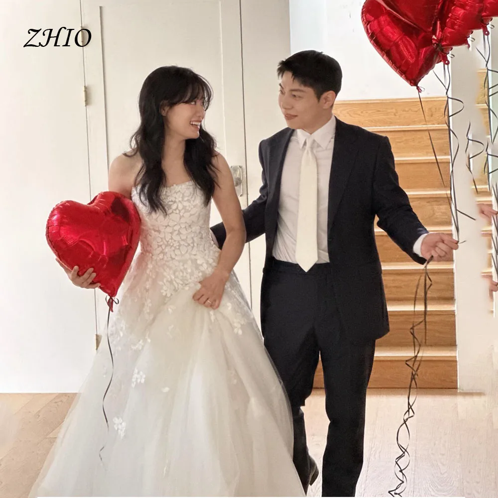 ZHIO Princess Lace Embroidery Dresses Gorgeous White Prom Dresses Soft Tulle For Korea Wedding Dress Photo Shoot Customized