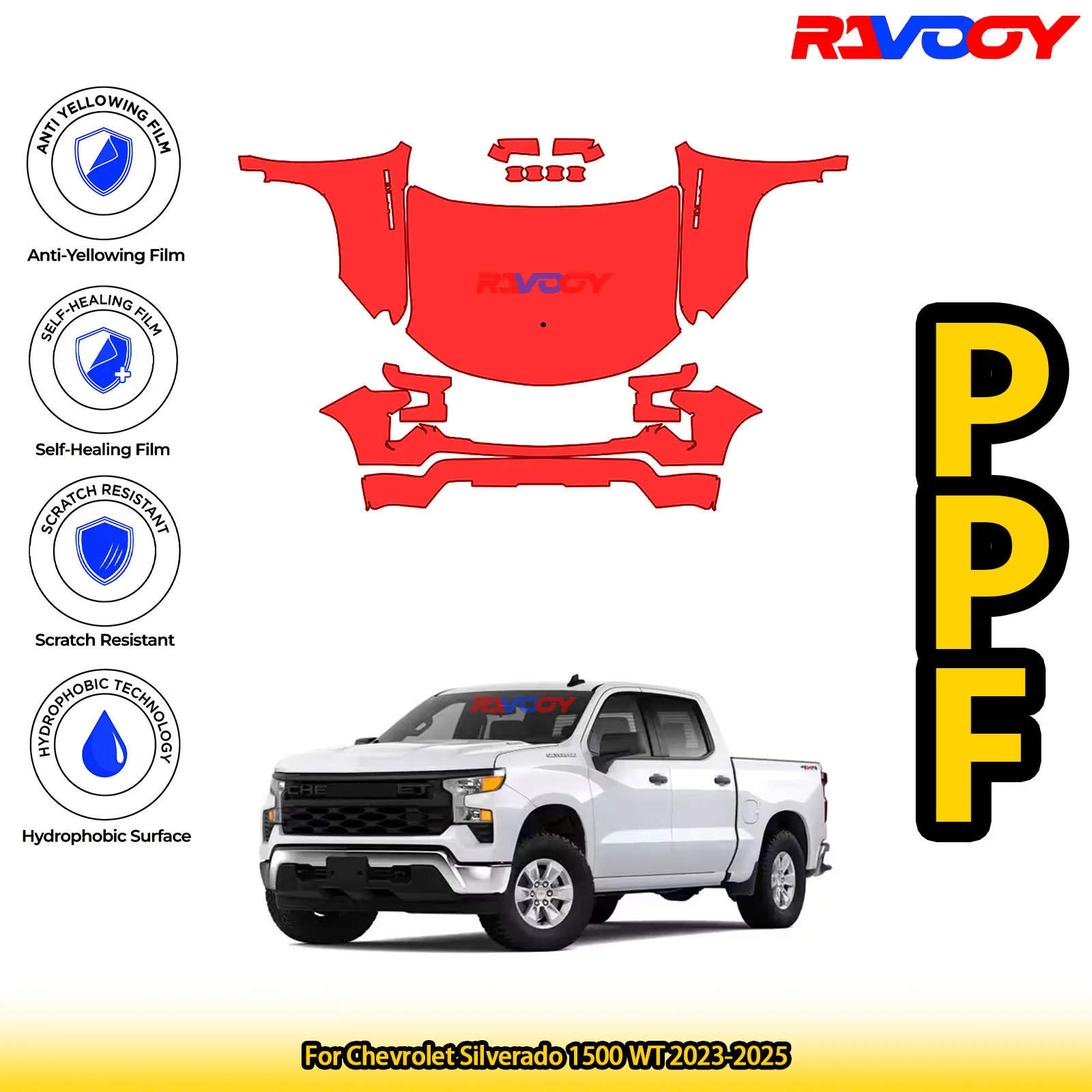 

For Chevrolet Silverado 1500 WT 2023-2025 Glossy Matte Black Precut front PPF Kit Paint Protection Film