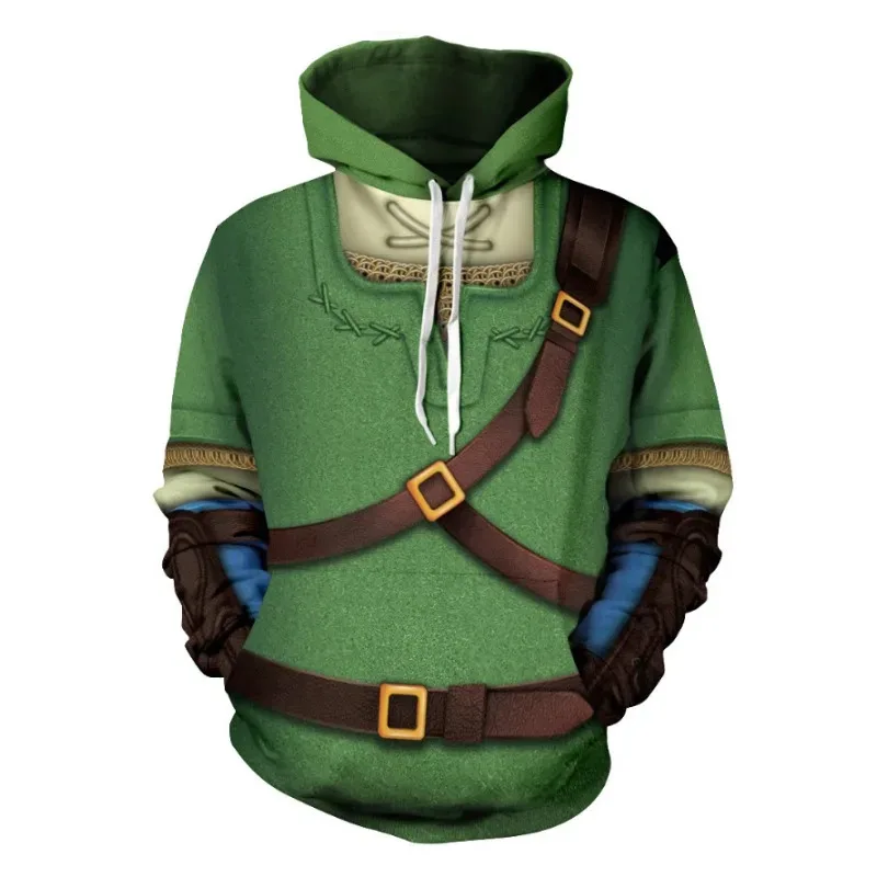 Cosplay Legend Zelda Link Zipper Up Hoodies Tops Jackets Anime 3D Print Sweatshirt for Adult Men's Coat Fashion Streetwear