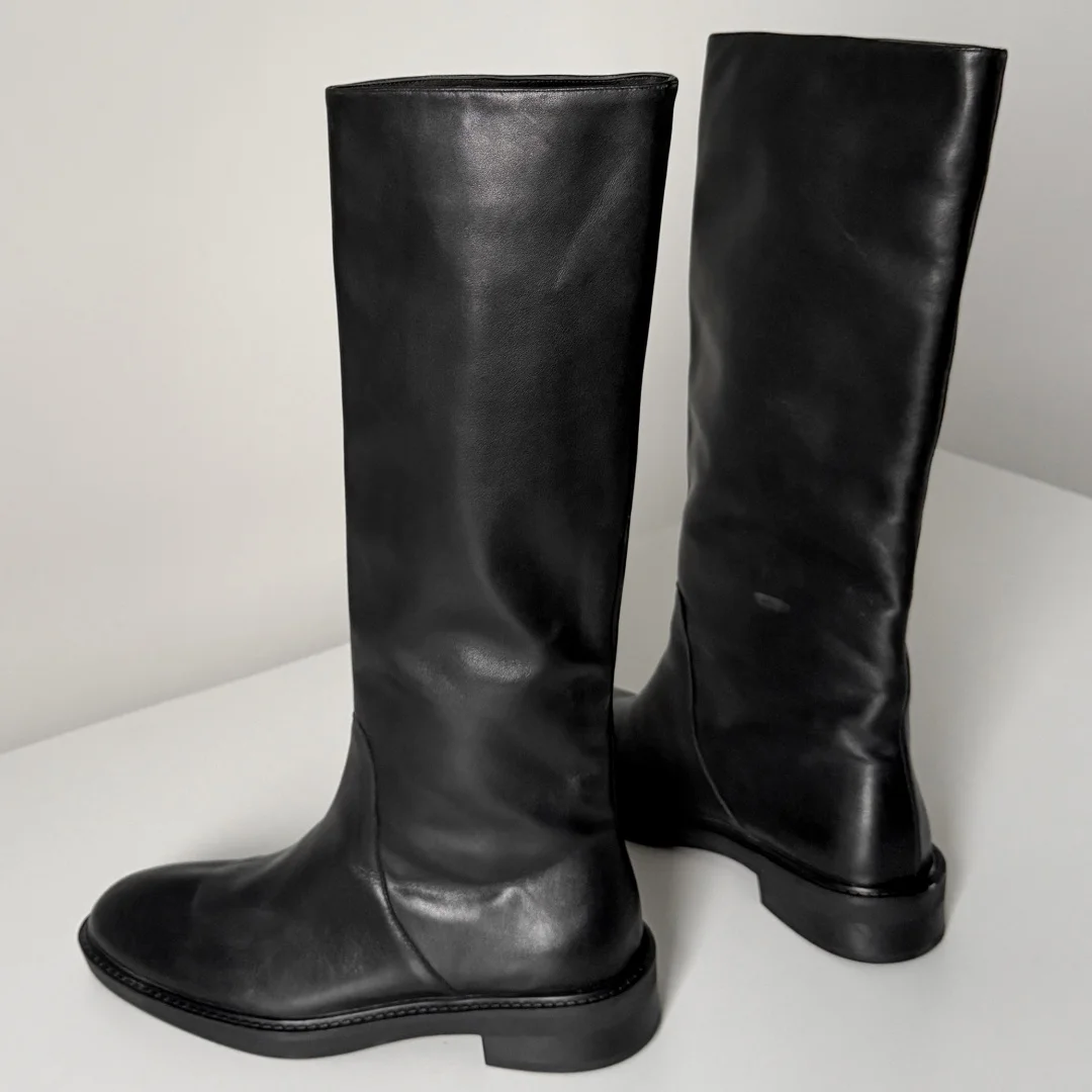 Danxuefei المرأة جلد البقر جولة تو الانزلاق على الخريف حذاء برقبة للركبة مطوي عارضة الإناث عالية الجودة لينة الراحة التمهيد الطويل #5