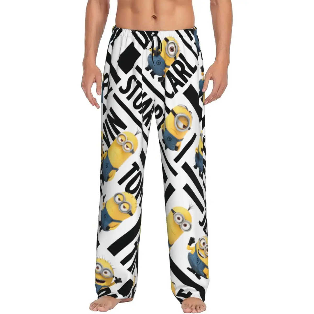 Custom Cartoon Animation Minions Pajama Pants Men Sleepwear Lounge Sleep Bottoms Stretch with Pockets