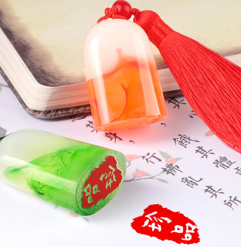 3in1 Chinese Resin Name Stamps with Custom Inkpad Bag Signature Seals Print Baby Name Calligraphy Painting Chop Friend DIY Gifts