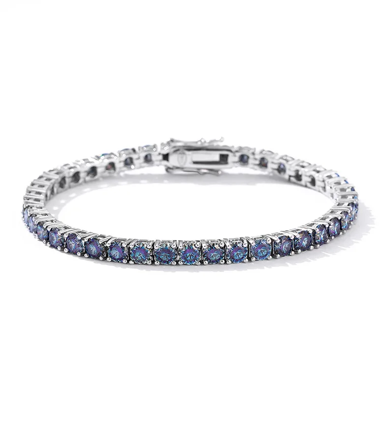 

Luxury Solid Platinum PT950 Women's Colorful Blue 3mm Moissanite Diamond Bracelet Full Diamond Tennis Bracelet