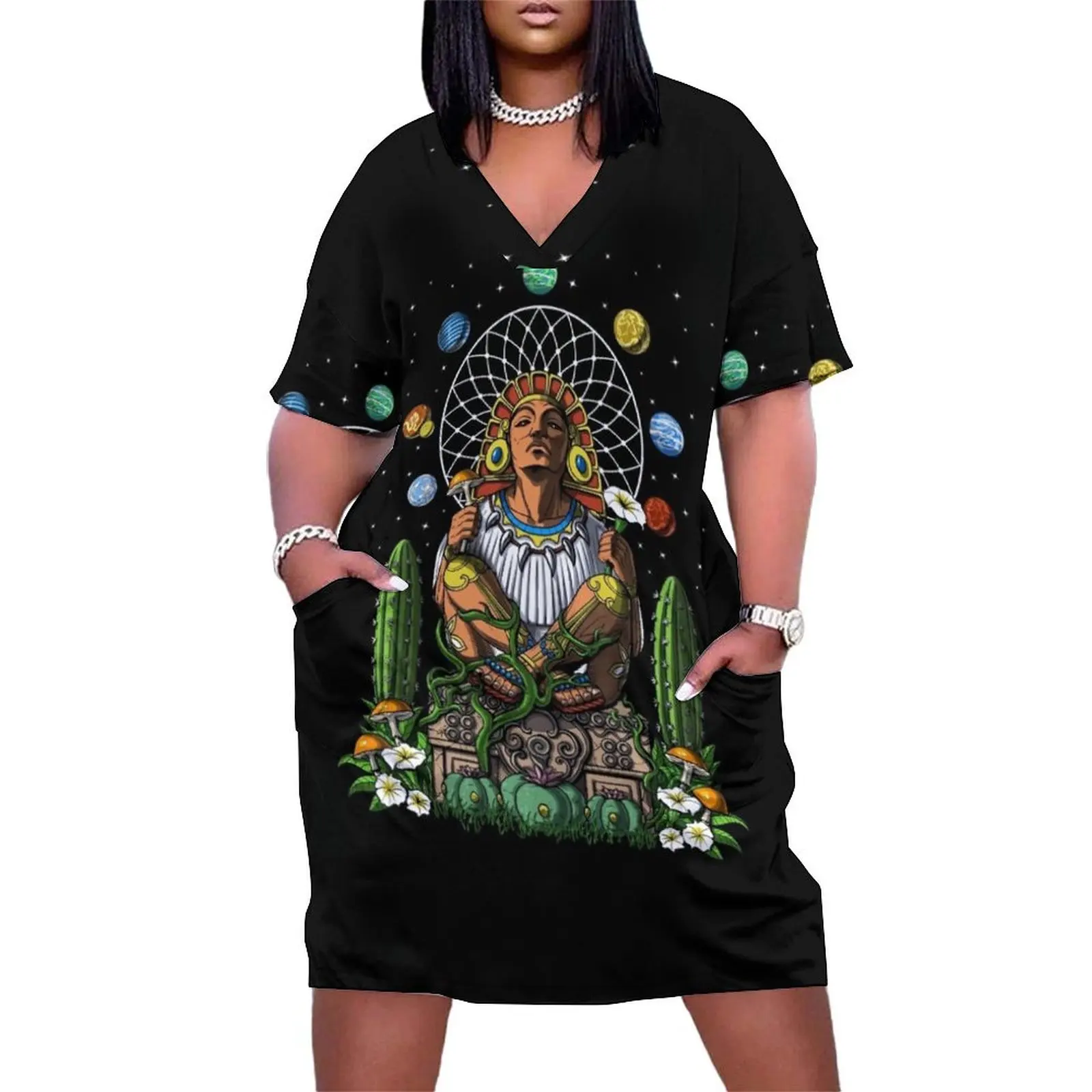 

Aztec God Xochipilli Loose Pocket Dress dress ladies dresses for special occasion