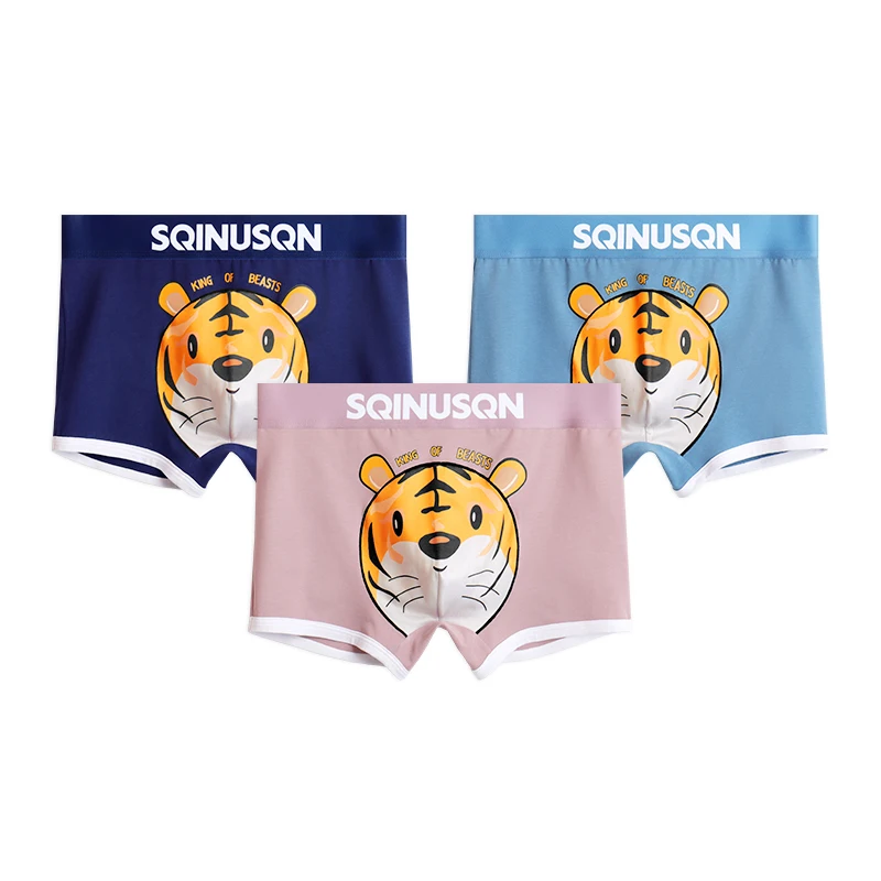 Roupa interior de algodão respirável masculina, Boxer elástico alto, Shorts animais dos desenhos animados, confortável, esportivo, sexy