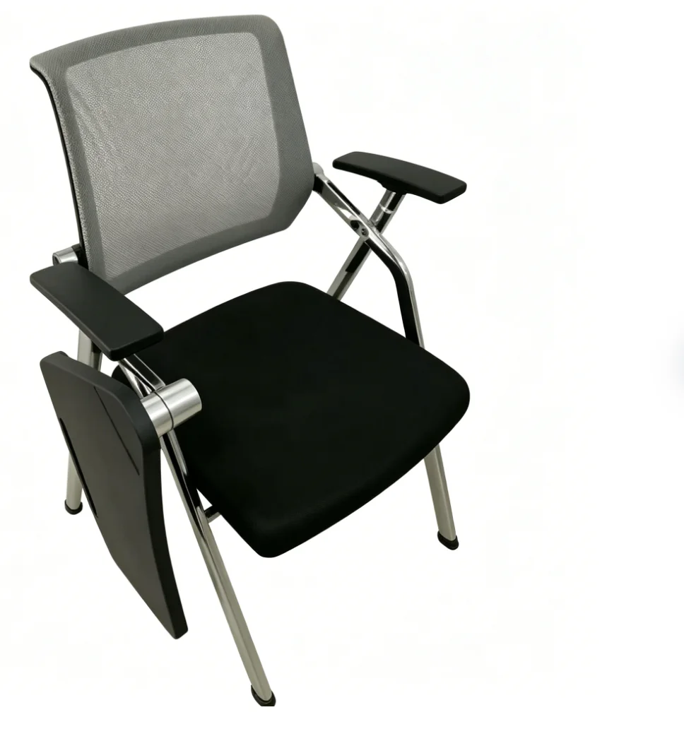 Ergonomic Breathable Foldable Mesh Back Training Chair With Attached Writing Tablet Wheels Cushion