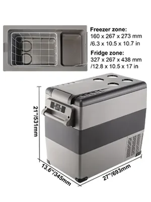 VEVOR Car Refrigerator 55L Compressor Portable Small Refrigerator Car Refrigerator Freezer Car Truck RV Yacht Cooler
