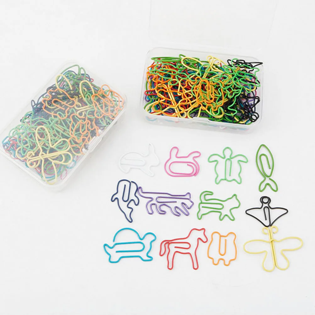

60pcs Animal Shape Metal Paper Clips Cartoon Stationery Bookmark School Decorative Office Supplies Multicolored Plastic Box