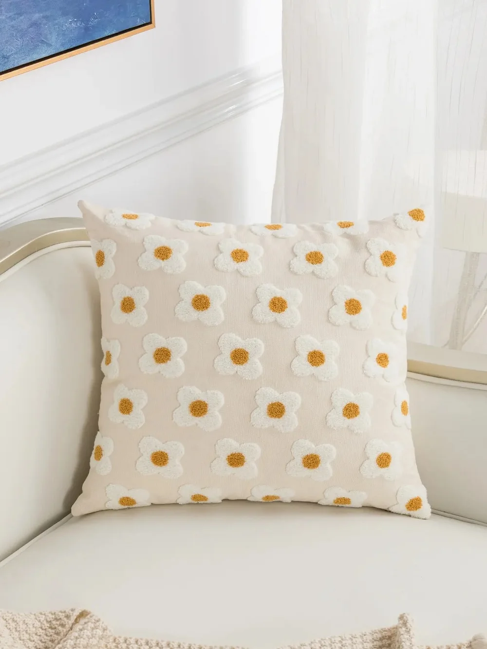 Frische ländliche weiße Blume Kissenbezug pastoralen Stil Wohnzimmer Sofa Kissen Taille Abdeckung einfache Home dekorative Kissenbezug – Detail 2