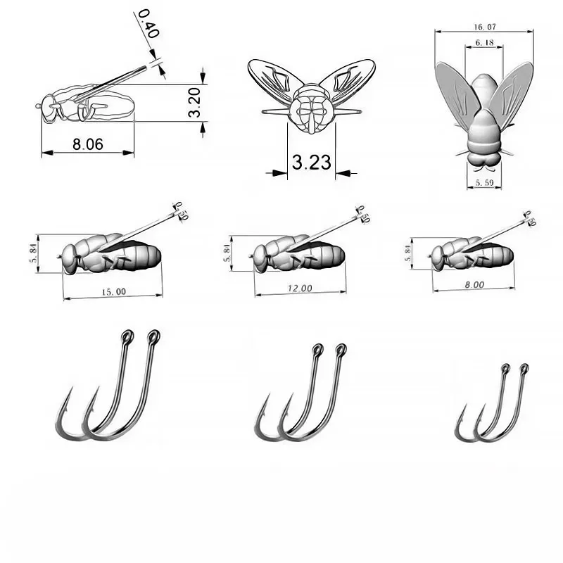 Bazooka 10PCS Fishing Lure  New Fly Soft Bait Hook 10mm/16mm /20mm Bionic  Add Attractant Gear Salmon Trout Bass Pike Tackle