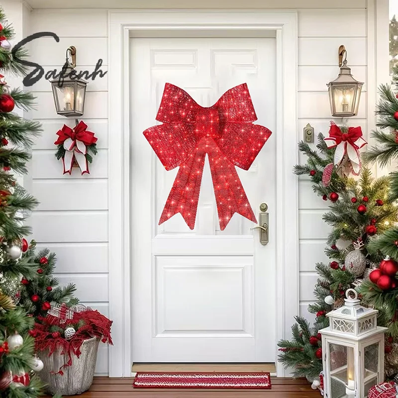 

Рождественские украшения, Рождественские украшения с бантом, Большие рождественские банты на открытом воздухе, Рождественские банты поставляются с клейкой подложкой