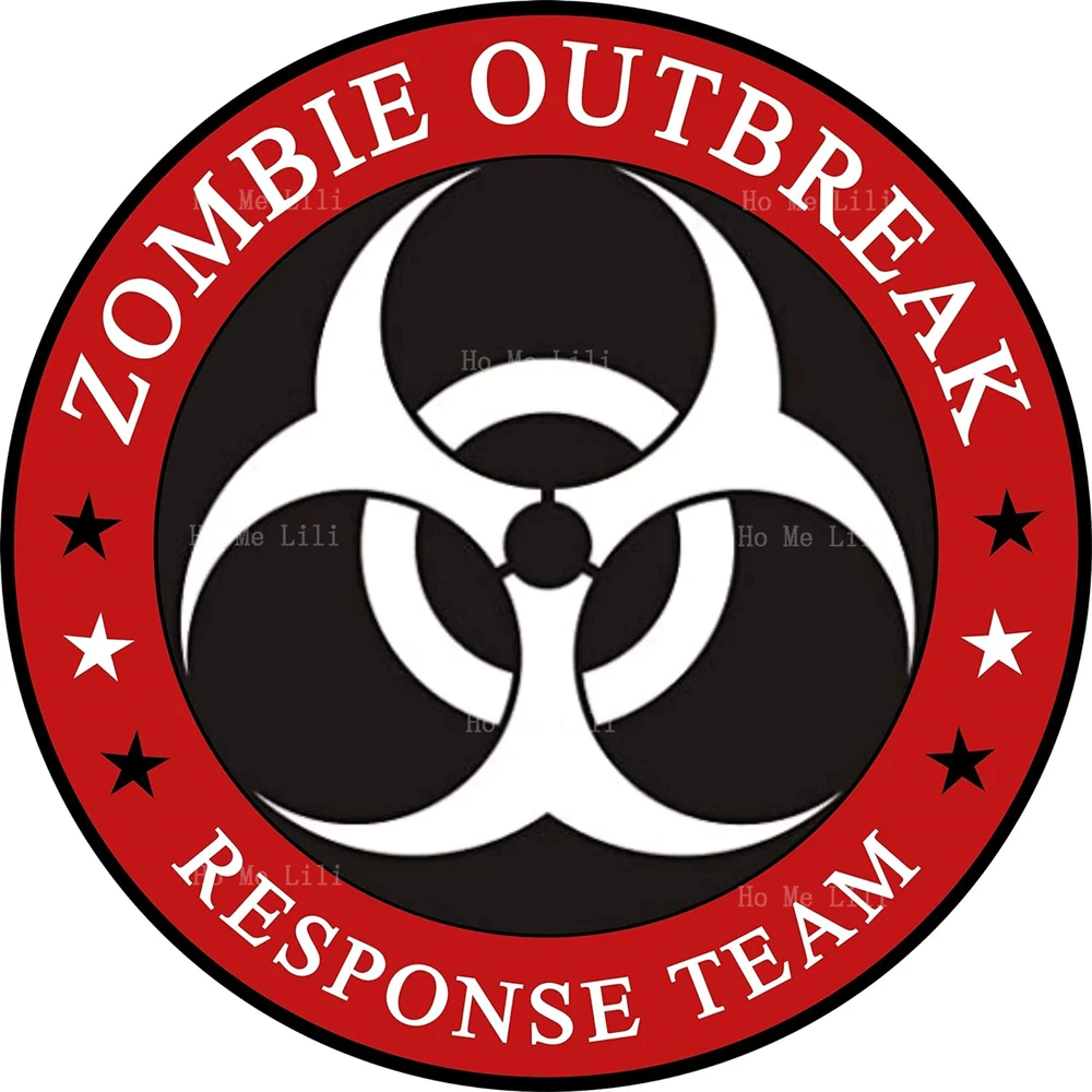 Zombie Outbreak Warning Response Team In Action Outdoor Circle Metal Sign Wall Decor