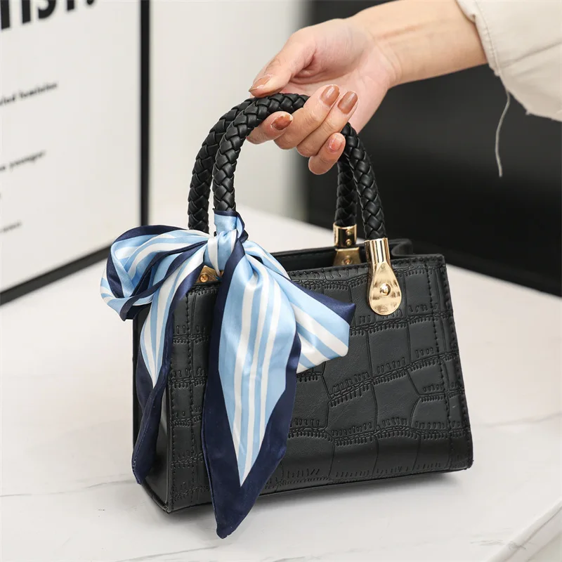 Crocodile Pattern Handbag PU Leather Woman Clutch Female Makeup Bag Large Capacity Single Shoulder Diagonal Cross Bag With Scarf