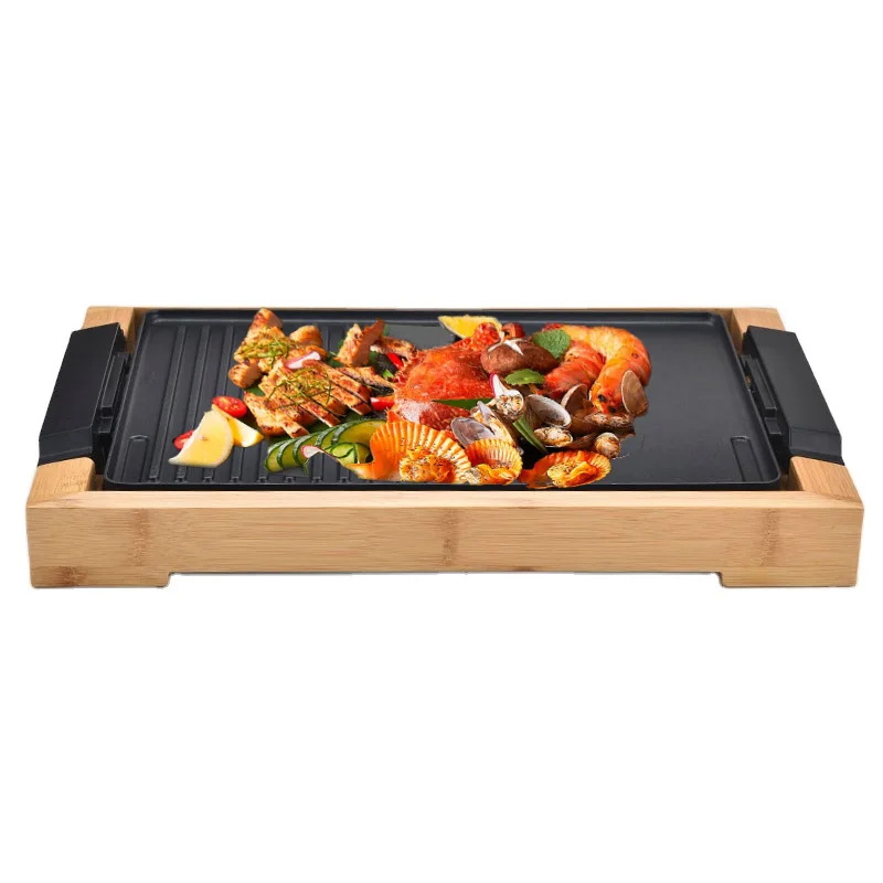 Smokeless grill ceramic coating griddle grill electric bbq grill pizza maker with Tempered Glass Lid Adjustable Temperature