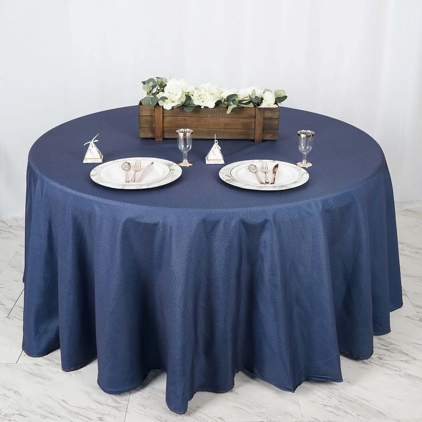 

Dark Blue 120-Inch Faux Denim Polyester Round Tablecloth Wedding Party Supplies