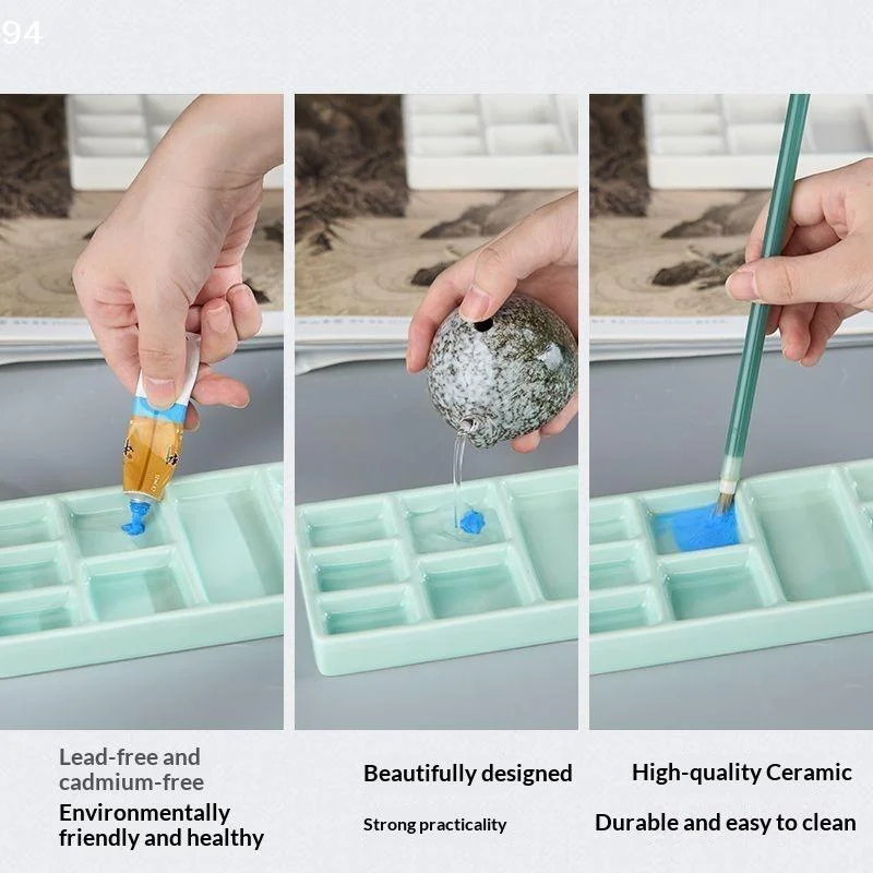 Ceramic Square Multi Grid Palette Watercolor Oil Paint Tray Portable Adult Beginner Art Supplies Jingdezhen FiringNF stationery