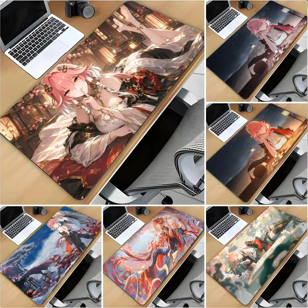 C-Changli Wuthering Waves Mouse Pad Large Mouse Pad Desk Mat Non‑Slip Gaming Board Game Mat with Stitched Edges