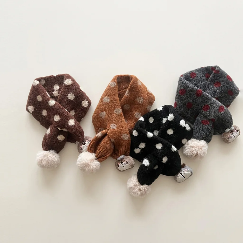 Thickened Knitted Polka Dot Print Scarf for Children Winter Thermal Neck Warmer Fashionable Scarf for Boys & Girls