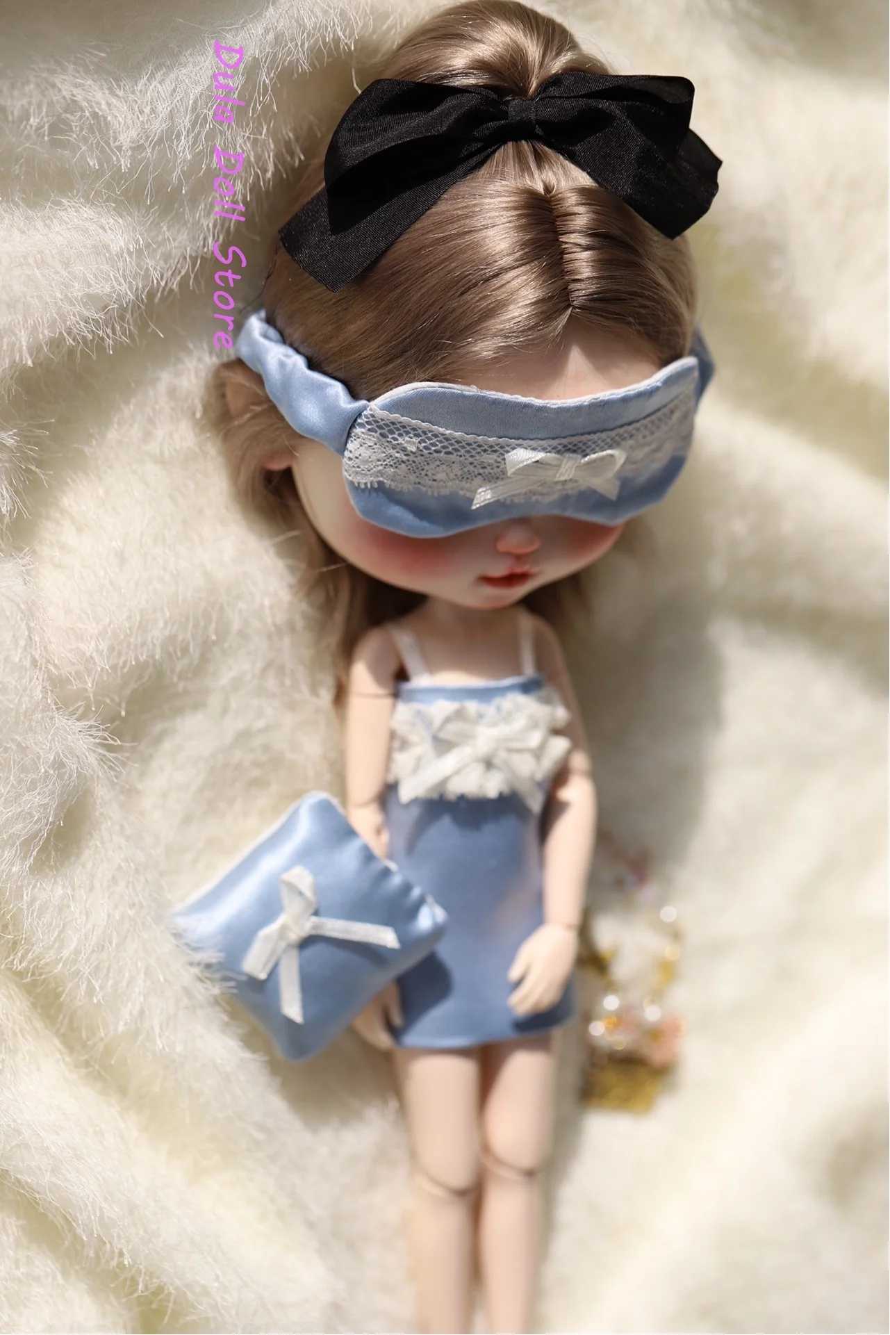 S Dula Doll Clothes Abito in vero pizzo di seta e maschera per gli occhi per Blythe Landazz Landoudou ob24 ob22 Bjd Doll