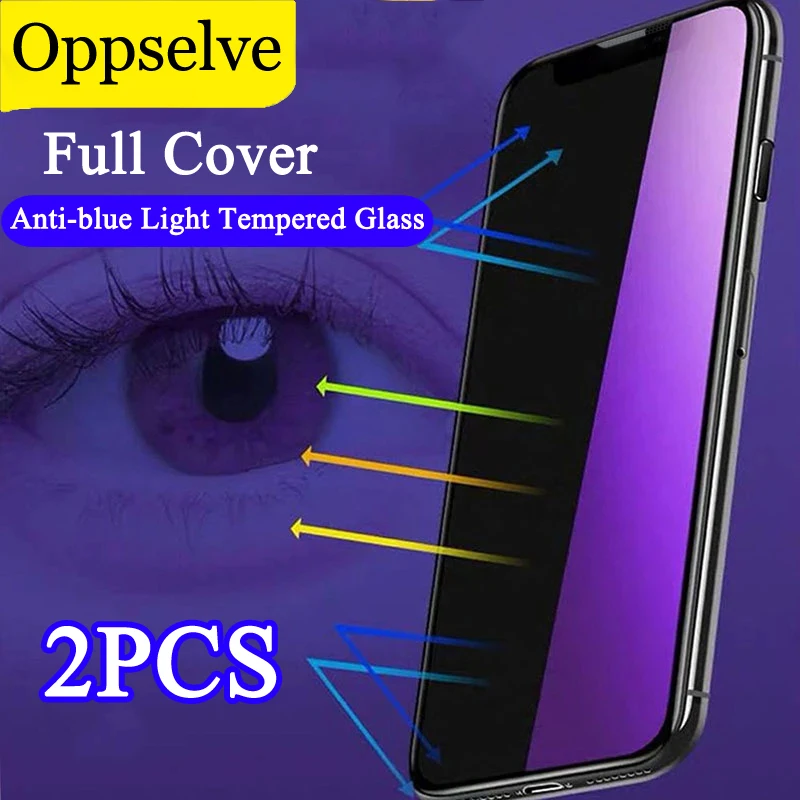 Original Anti Blue Ray Light Tempered Glass Full Cover Dust-proof Screen Protector For iPhone 15 14 11 12 13 Pro XS Max 8 Plus X