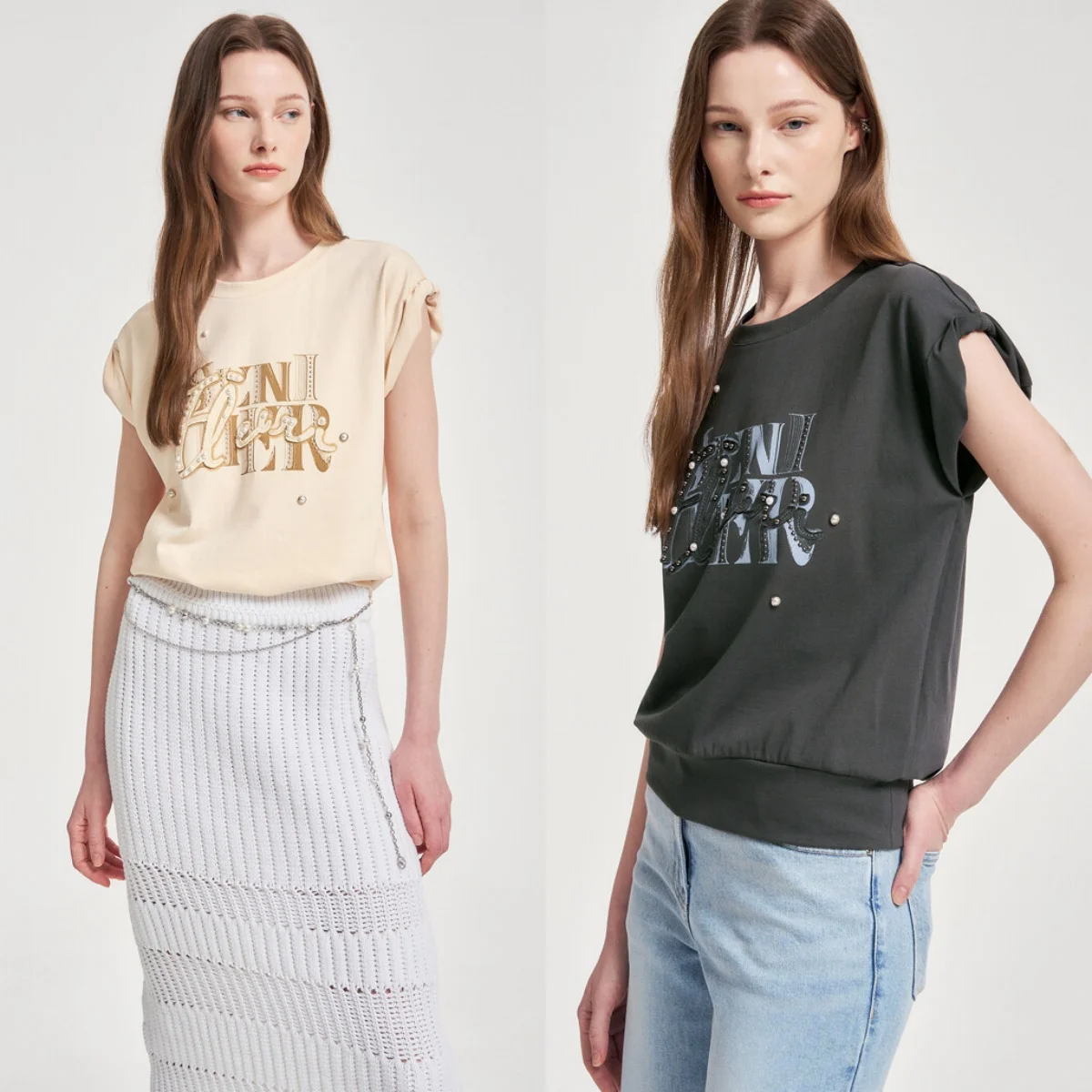 

Футболка для похудения ort Sve Letter Embellied round Ne No Sve Roll up Commute Versatile Korean Sle Summer irt