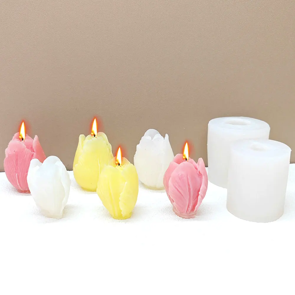 Romantic Rose Candle Silicone Mold Tulip Flower Plaster Resin Birthday Gifts Wedding Cake Decor Valentine's Day Chocolate Making