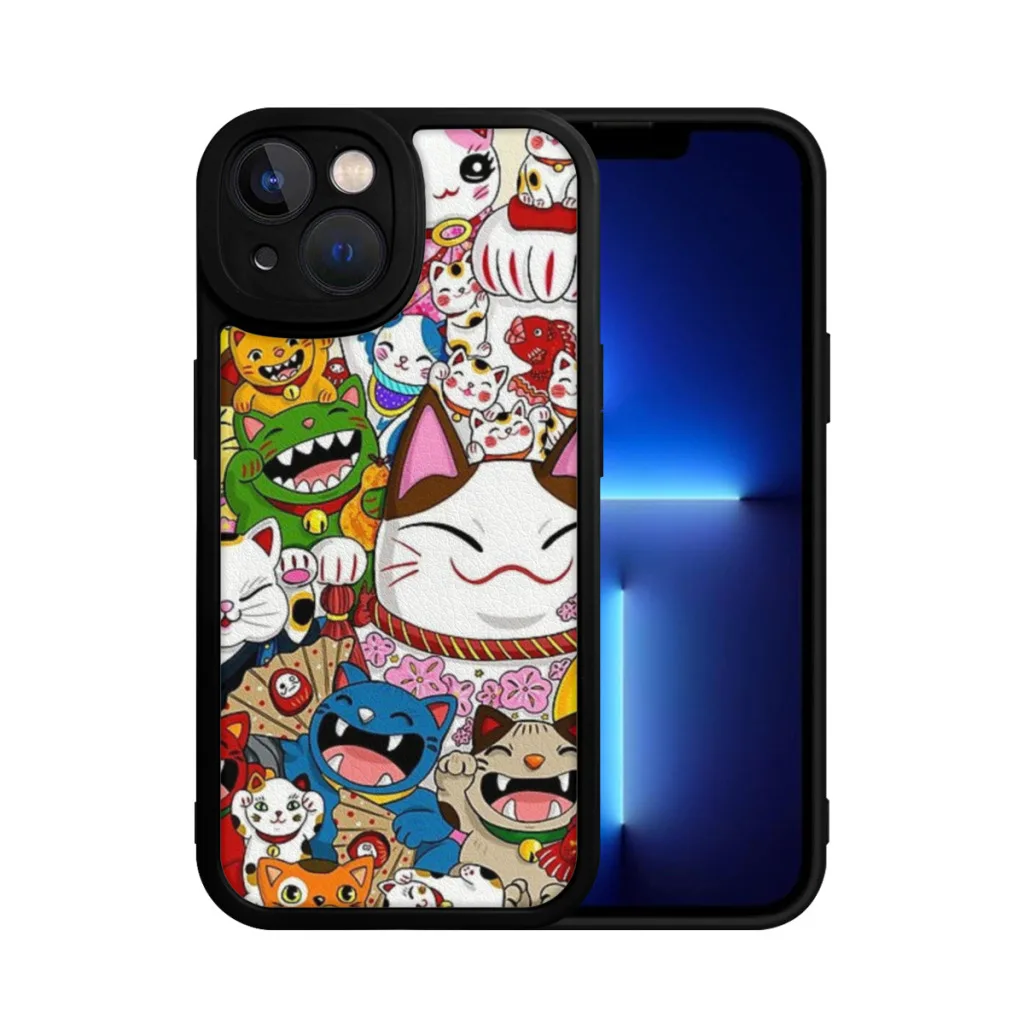 Maneki Neko (Lucky Cat) Collection Phone Case For iPhone 15 Pro Max Plus Soft  Silicone Cover