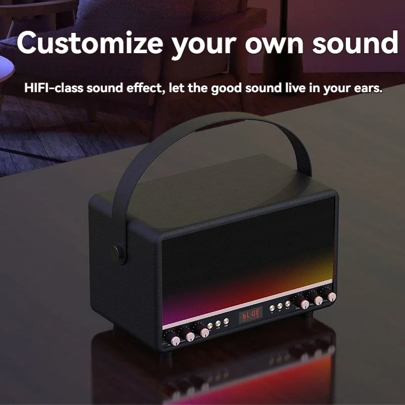 220W High Power Subwoofer Outdoor Portable Soundbox Retro Desktop Wireless Bluetooth Speaker Hi-Fi Sound Quality Audio AUX USB