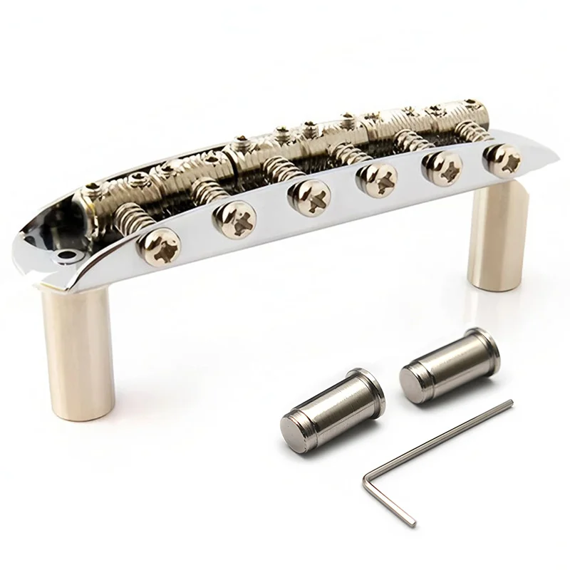 Ponte de Guitarra Ajustável com Borracha de Amortecimento (Thimble) de 7,25 polegadas de Raio para Mustang/Jaguar/Jazzmaster para Reduzir o Ruído das Cordas - Cromada