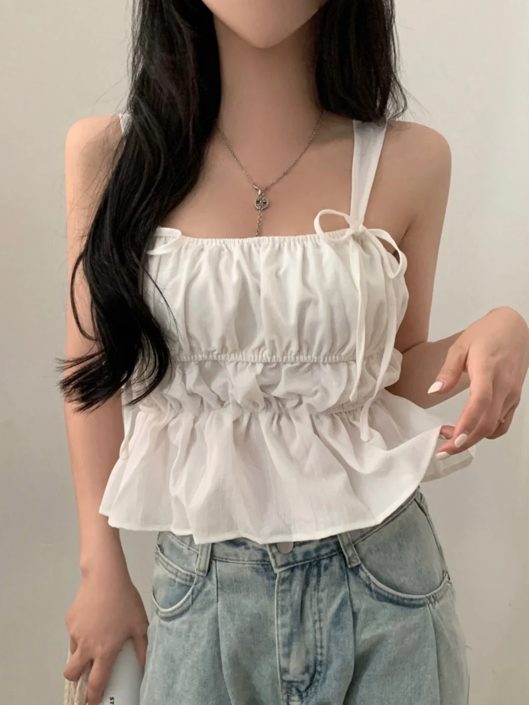 Chic Summer Anti-età Nodo ort Strapl Vest Capispalla da donna Top Vita raccolta Design Pendolarismo Sle Polyeste...