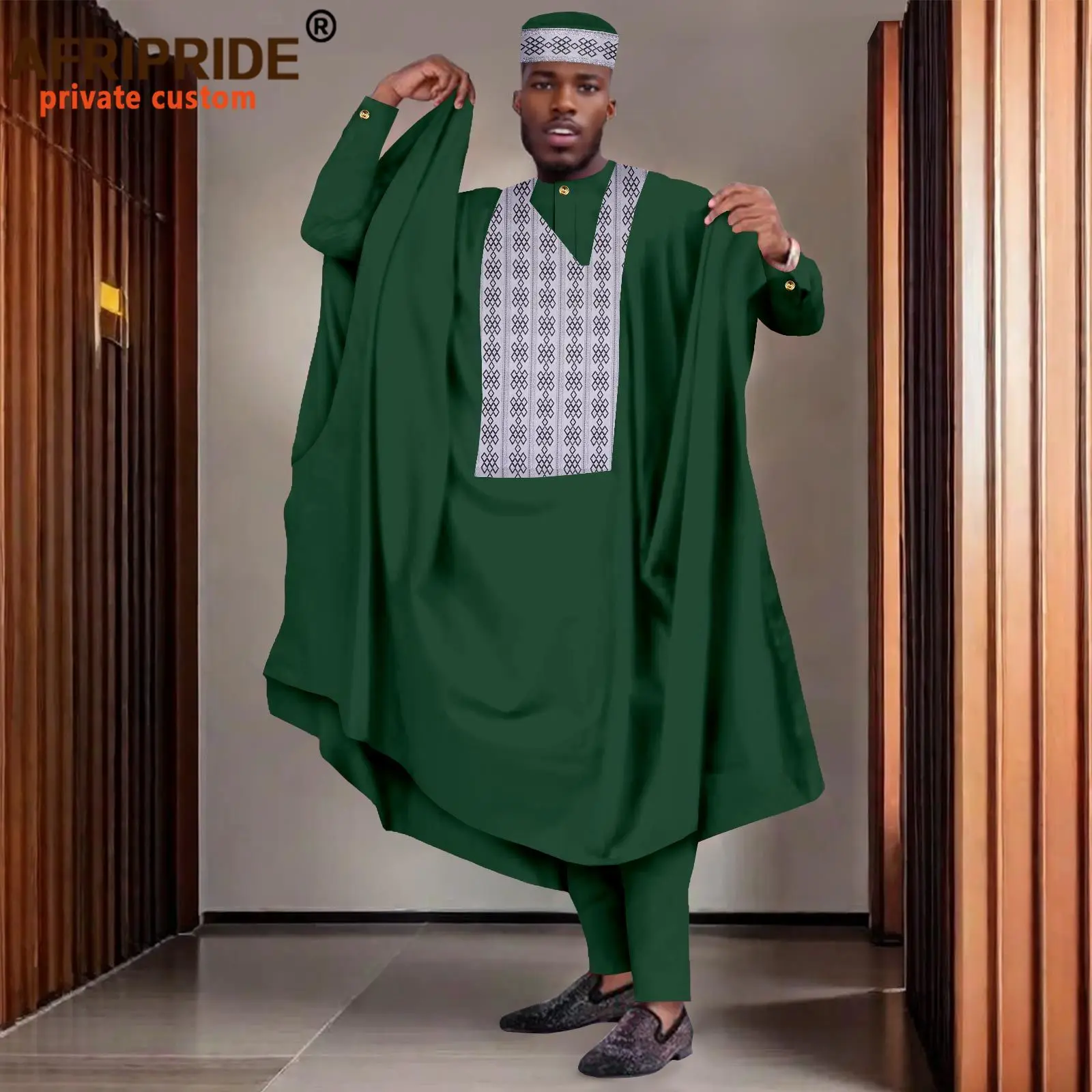 African Clothes for Men Agbada Robe Shirts Pants and Tribal Hat Set Dashiki Outfits Plus Size Casual Traditional Attire 2416075