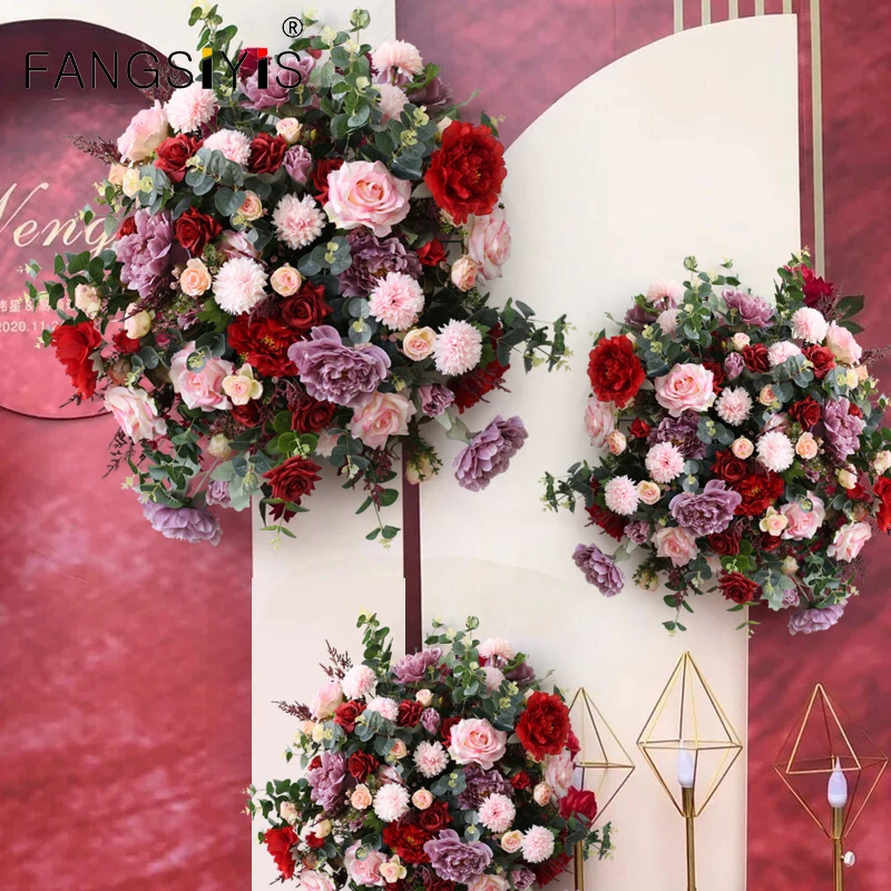 

Custom Fuchsia Flowe Arrangement Rose Artificial Flower Row Wedding layout Arch Decor Backdrop Flower Wall Window Display