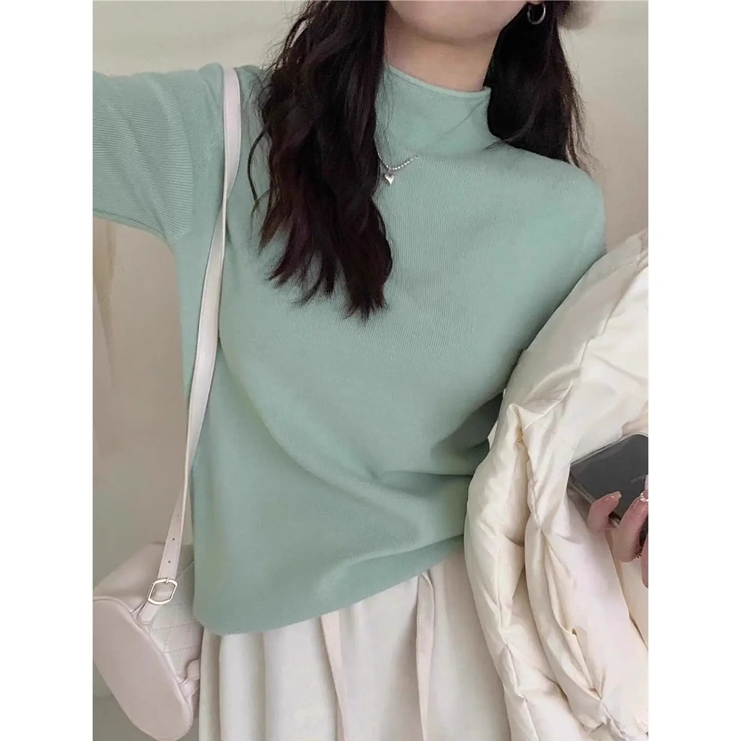 

Slim Fit Long Sve f High Ne Base irt Women's Autumn Winter Knitted Top Inner Wear Polyester Spandex Knitwear