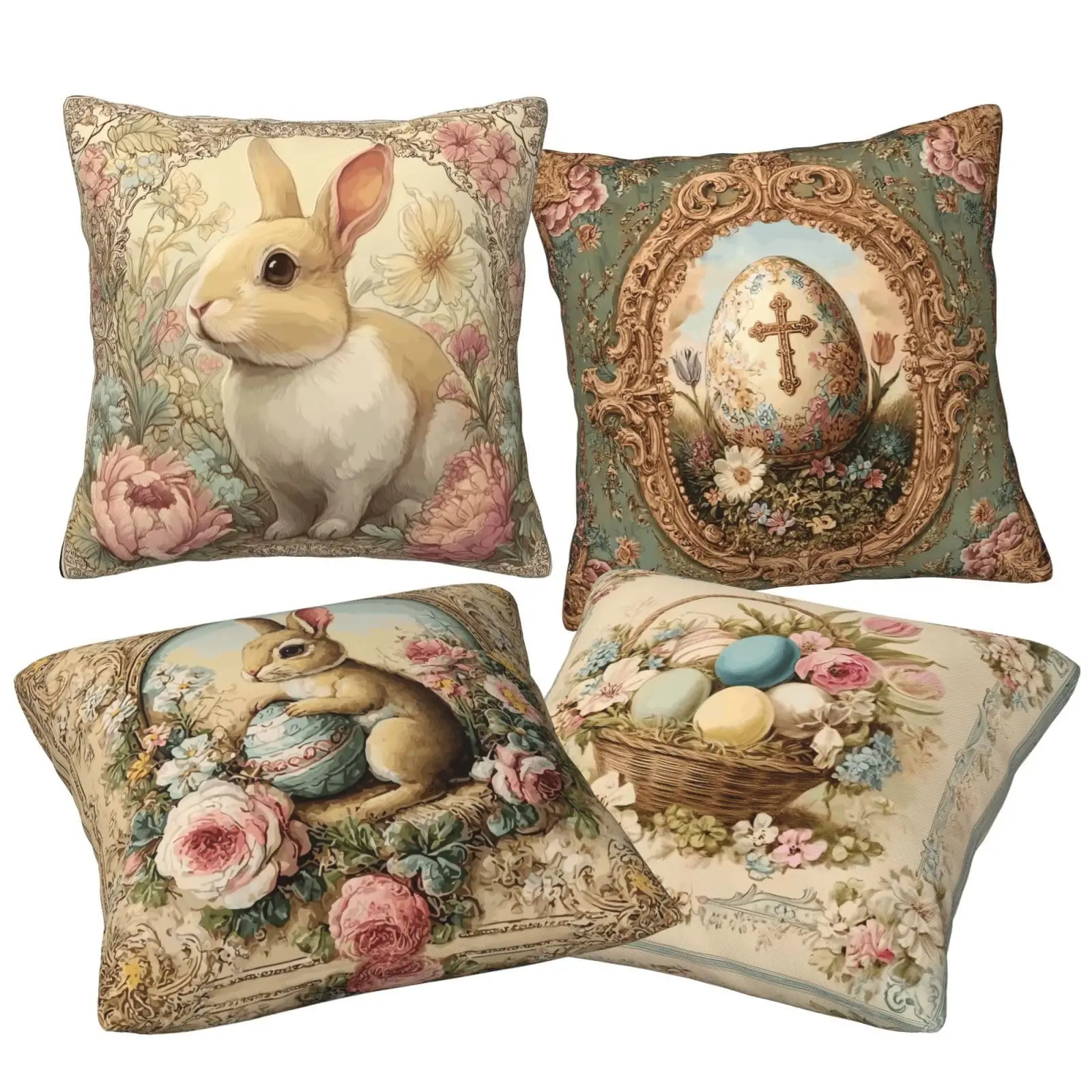 Easter Bunny Throw Pillow Covers Set of 4 Decorative Soft Double Sided Print Pillow Case Farmhouse Decor for Sofa Couch 18x18