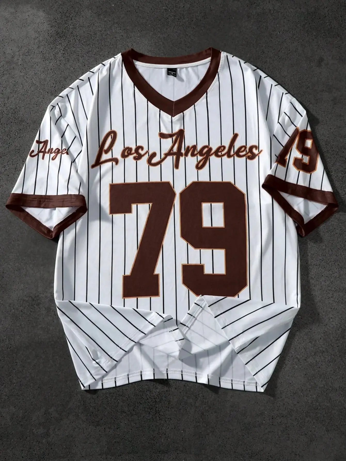 Los Angeles 79 Gestreiftes Baseball-Trikot, Weiß-Schwarz Nadelstreifen Streetwear-Shirt, Übergroßes Retro Casual Sport Schnelltrocknendes Oberteil – Detail 4