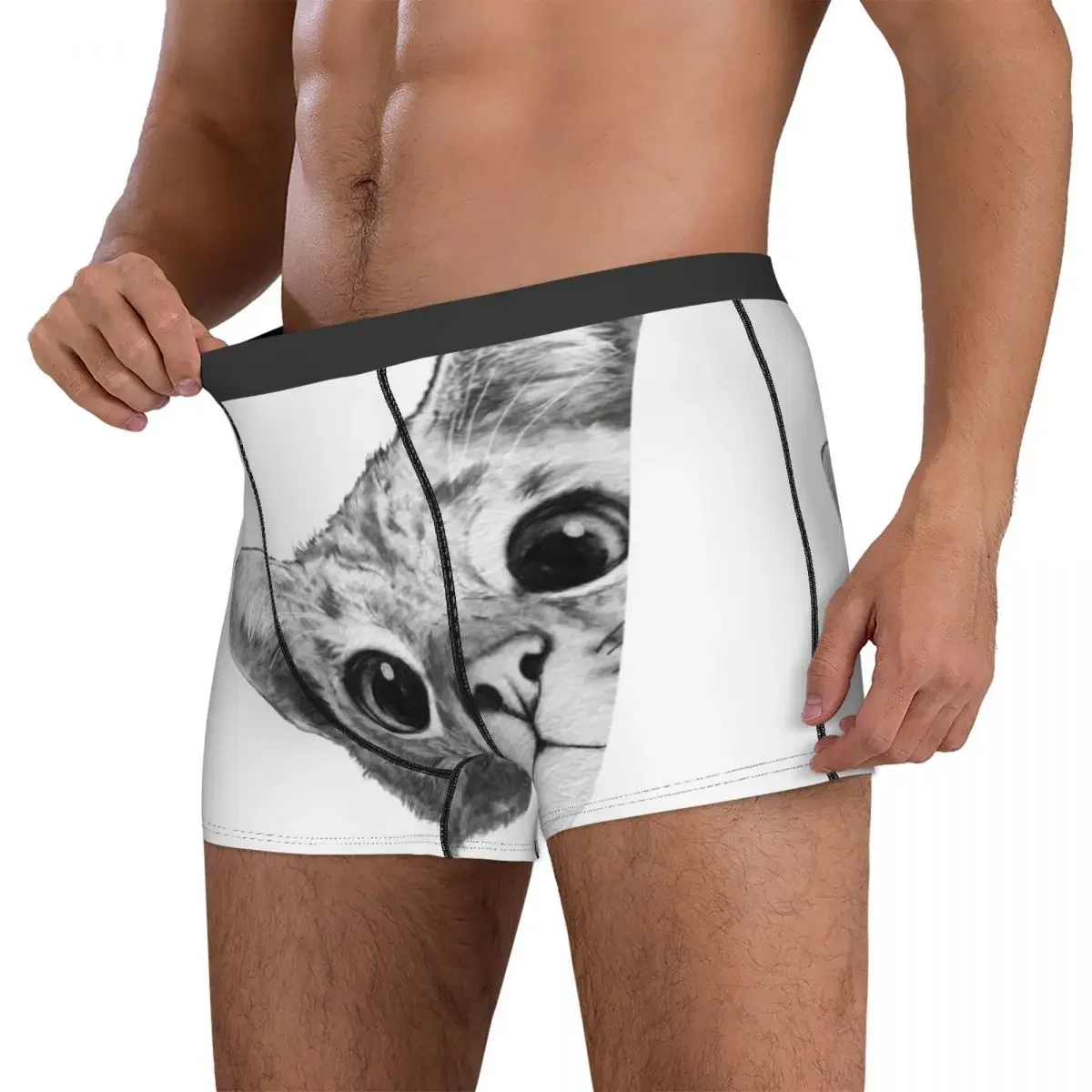 Calzoncillos bóxer de gato para hombre, ropa interior suave, regalo para novio