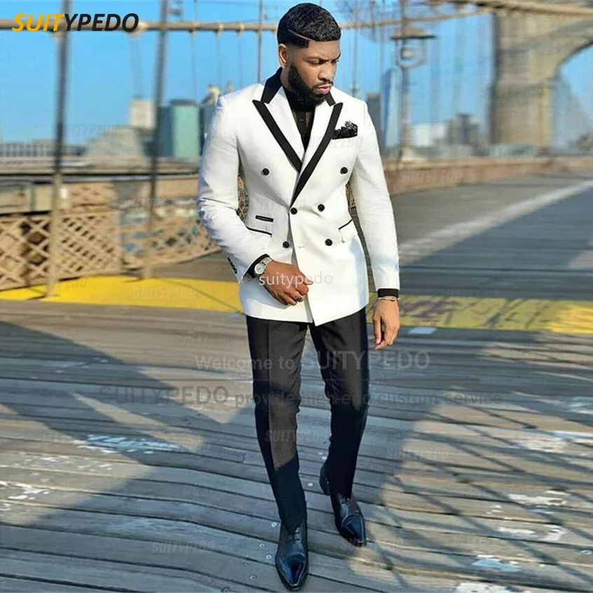 

New Designs White Suits for Men Slim Fit Fashion Party Dinner Wedding Tuxedos Singers Groom Groomsmen Blazer Pants 2 Pieces Set