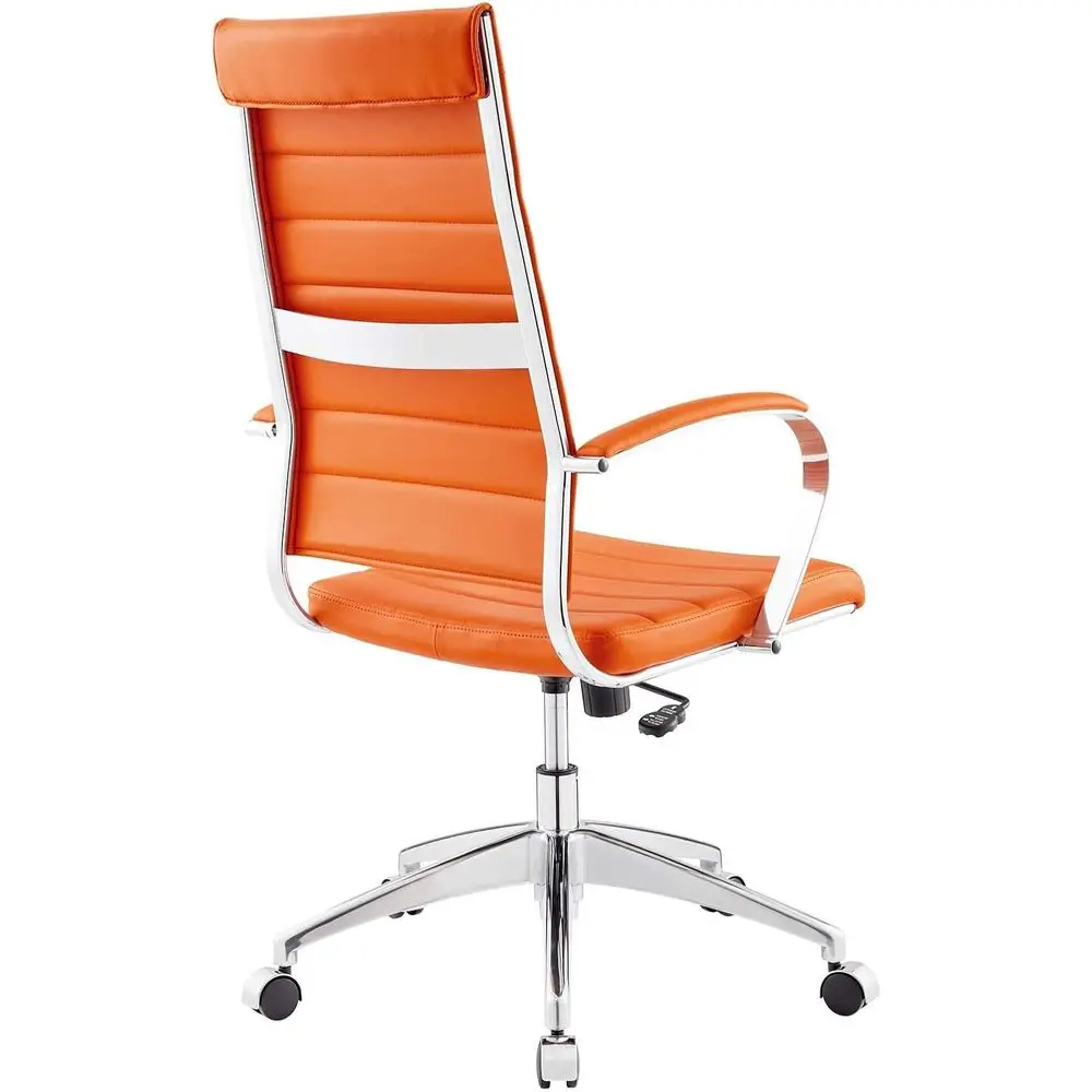 Orange High-Back Swivel Executive Office Chair with Ribbed Design and Arms