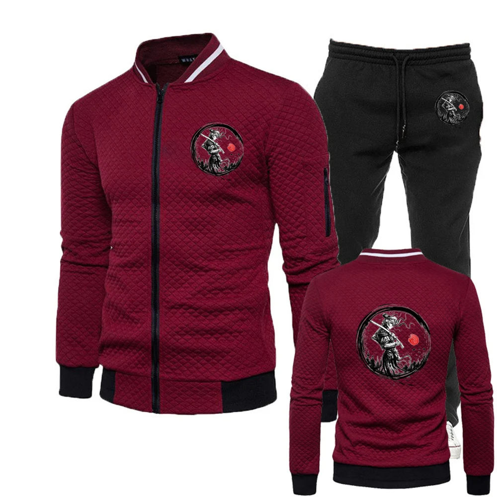 

Japanese Samurai Graphic 2025 New Men's Slim-fit Set Men Casual Zipper Jacket+Pants Fashion Streetwear Comfortable Suit