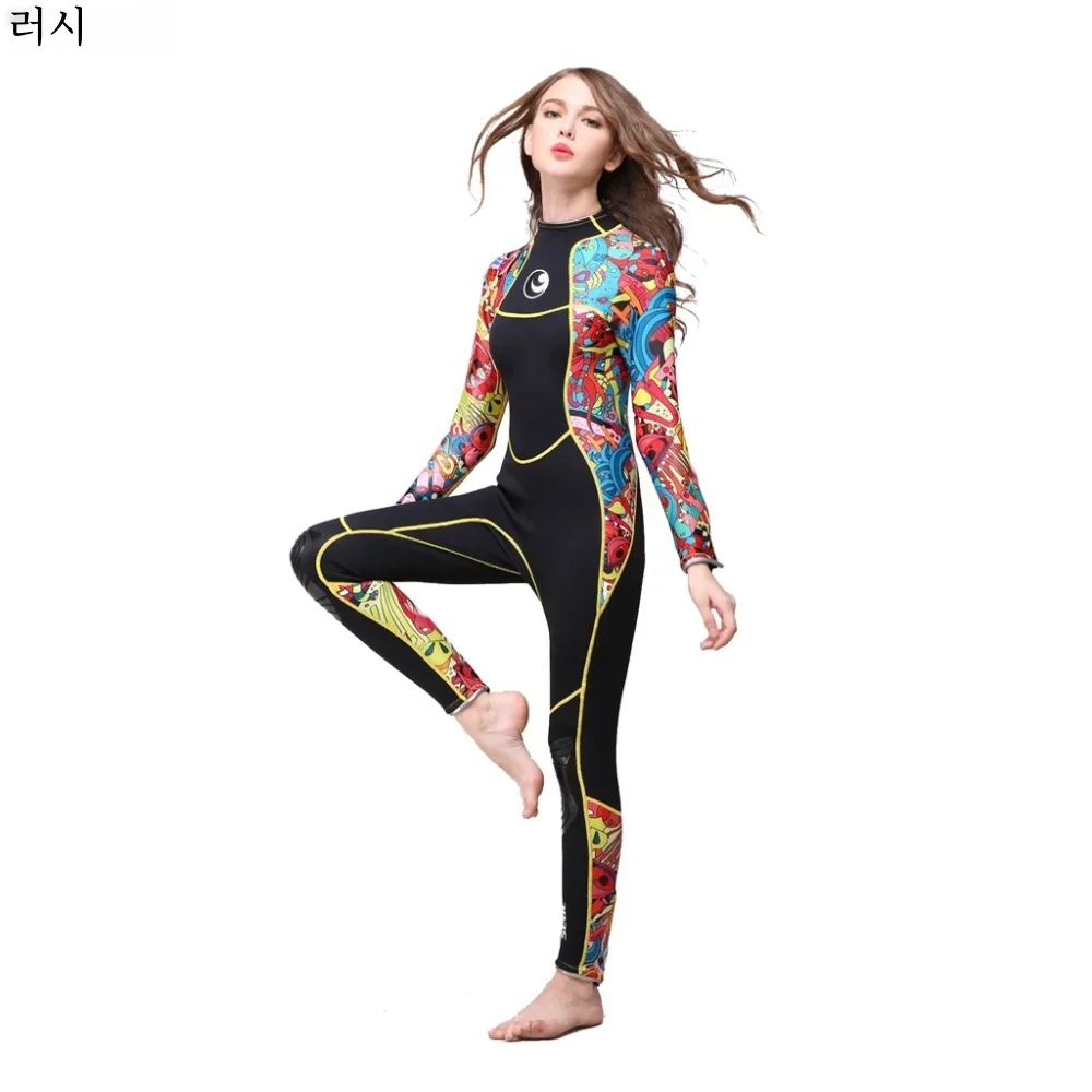 Hisea Women 3MM SCR Neoprene Wetsuit High Elasticity Color Stitching Surf Diving Suit Equipment Jellyfish Clothing Long Sleeved