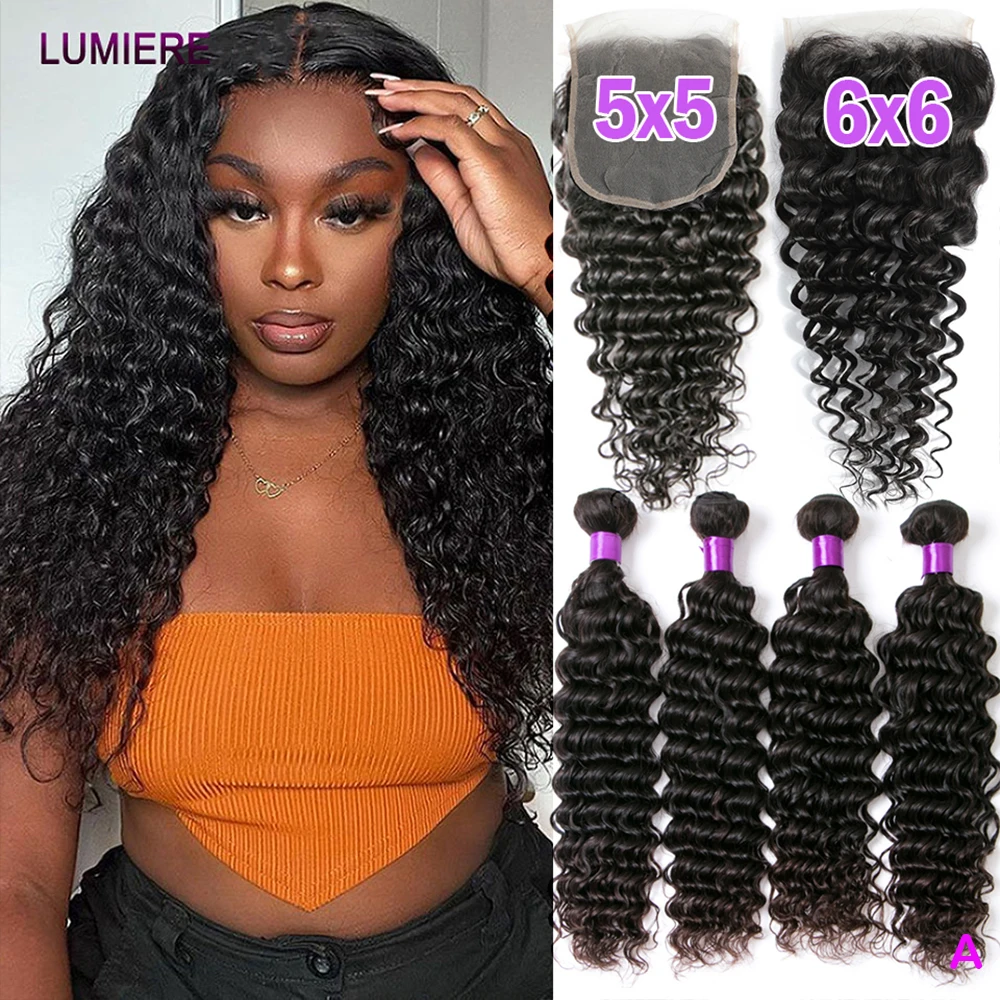 

Глубокие вьющиеся пучки человеческих волос с прозрачной кружевной фронтальной застежкой 13x4 HD и пучком 100% натуральных волос, плетение 3/4 Bundle De