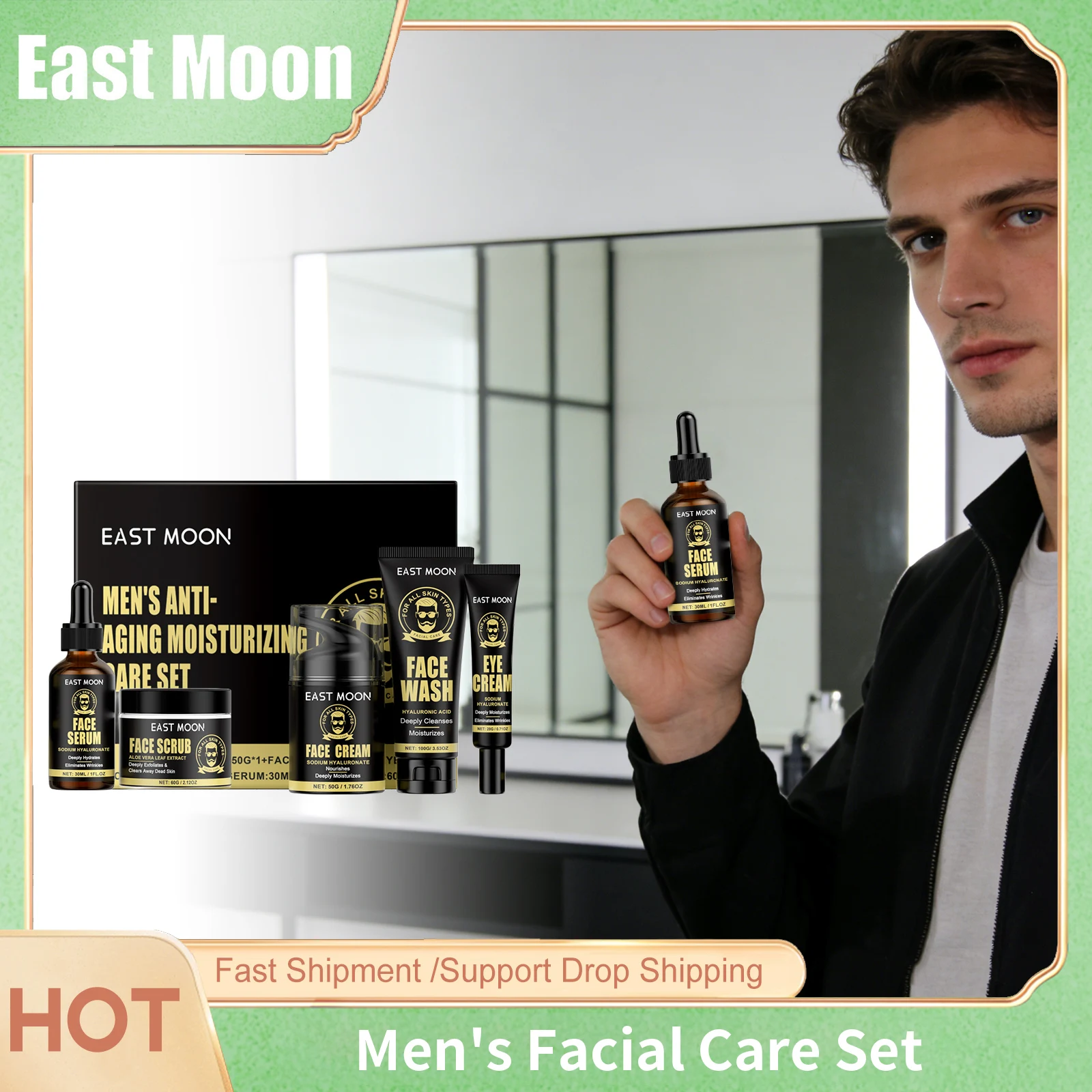 

Набор для укрепления кожи лица East Moon Men с подарочной коробкой: увлажняющая, подтягивающая, разглаживающая, контролирующая жирность сыворотка и крем для ухода за кожей лица.
