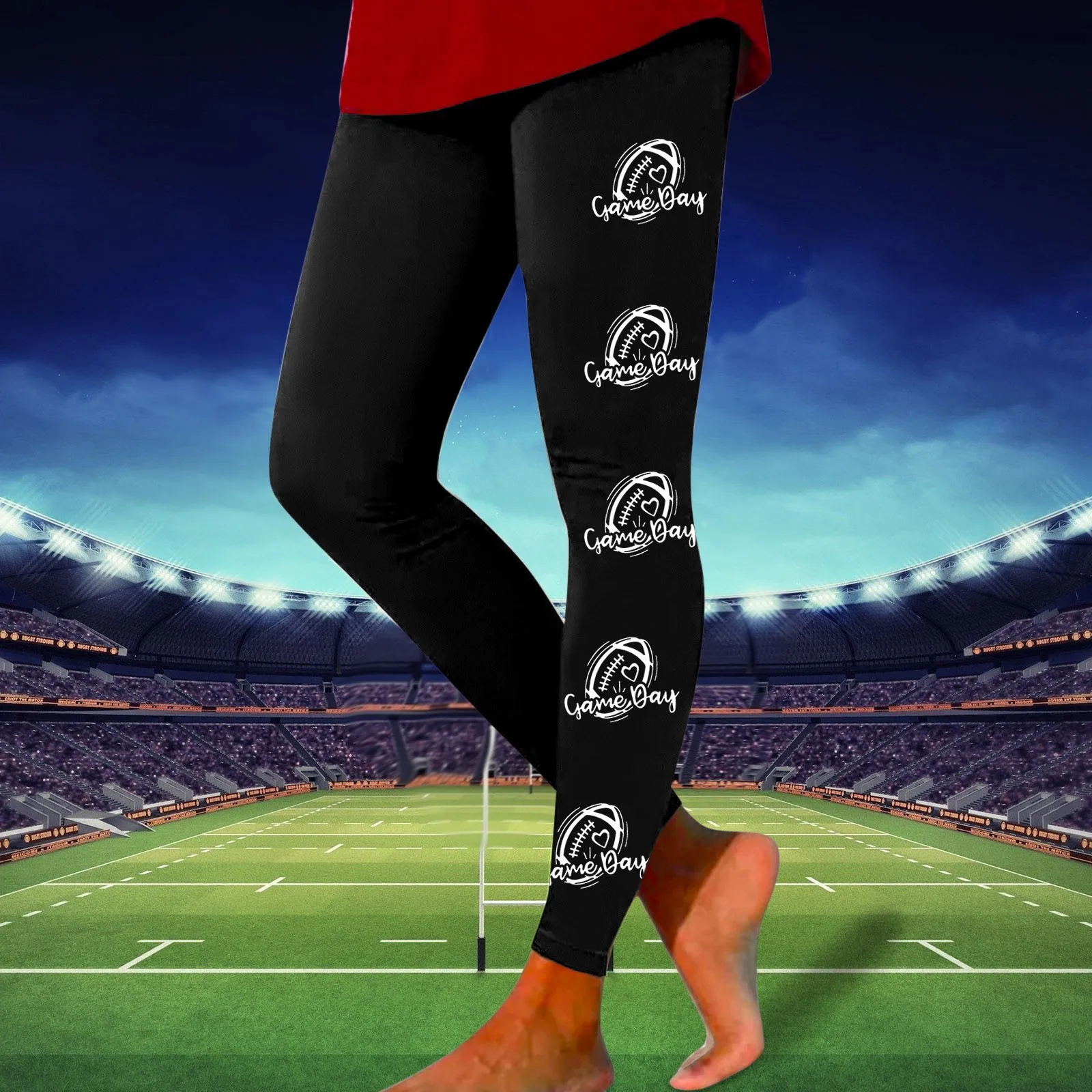 Women Football Print Leggings Trousers Fitness Tight Trousers Fashion Casual Sportswear Push-Up Long Leggings Femme Pants