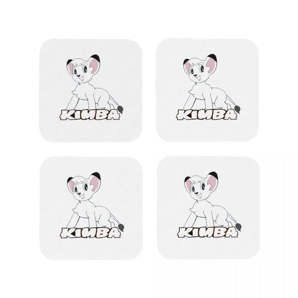 

Kimba White Lion Coasters Kitchen Placemats Non-slip Insulation Cup Coffee Mats For Decor Home Tableware Pads Set of 4