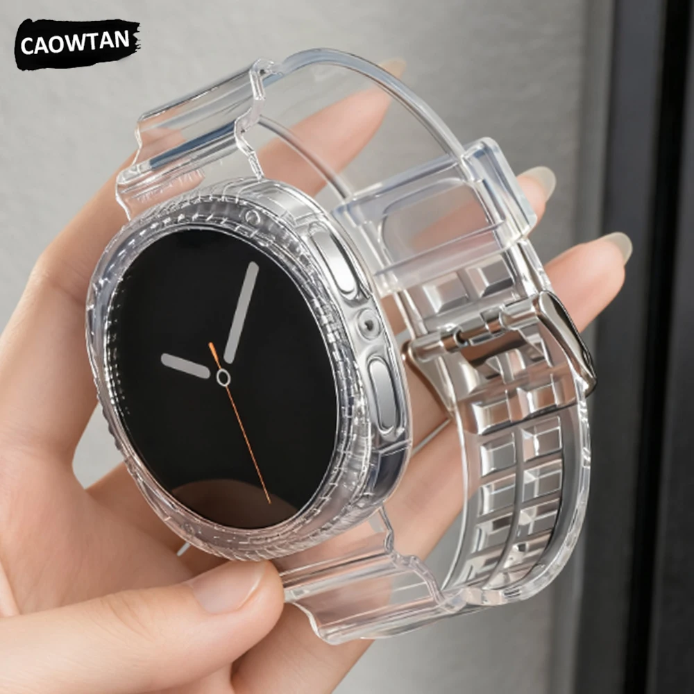 Transparent Band+Case for Samsung Galaxy Watch 8 40mm Jelly Color Clear Bracelet Bumper for Galaxy Watch 8 44mm Strap Wristband