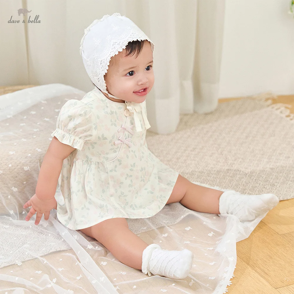 Dave Bella Newborn Jumpsuit Summer Baby Girls Romper Fashion Floral Print Creeper Short Sleeve Sweet Cool Kids Clothes DB2262107