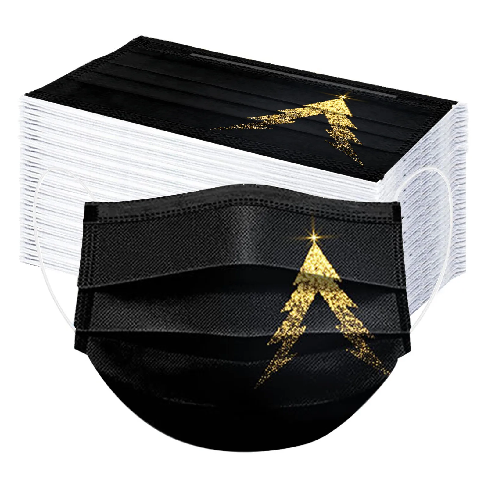 50 قطعة من قناع عيد الميلاد المطبوع على شكل ندفة الثلج للاستعمال مرة واحدة للبالغين، قناع عيد الميلاد الذهبي، قناع تزيين حفلات عيد الميلاد المجيد #5