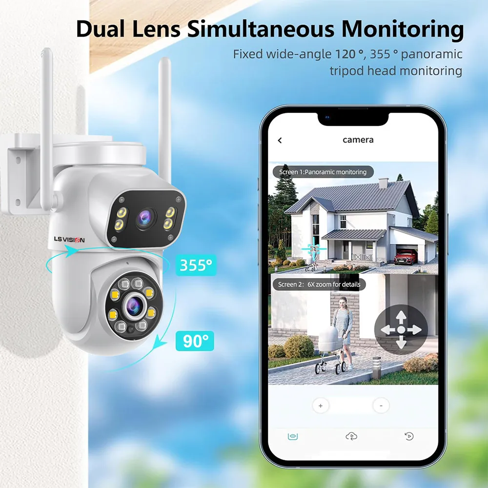 LS VISION 8MP Doppio Schermo WiFi Telecamera PTZ Auto Tracking Onvif Telecamera di Sorveglianza di Sicurezza Esterna IP CCTV Telecamera P2P iCSee