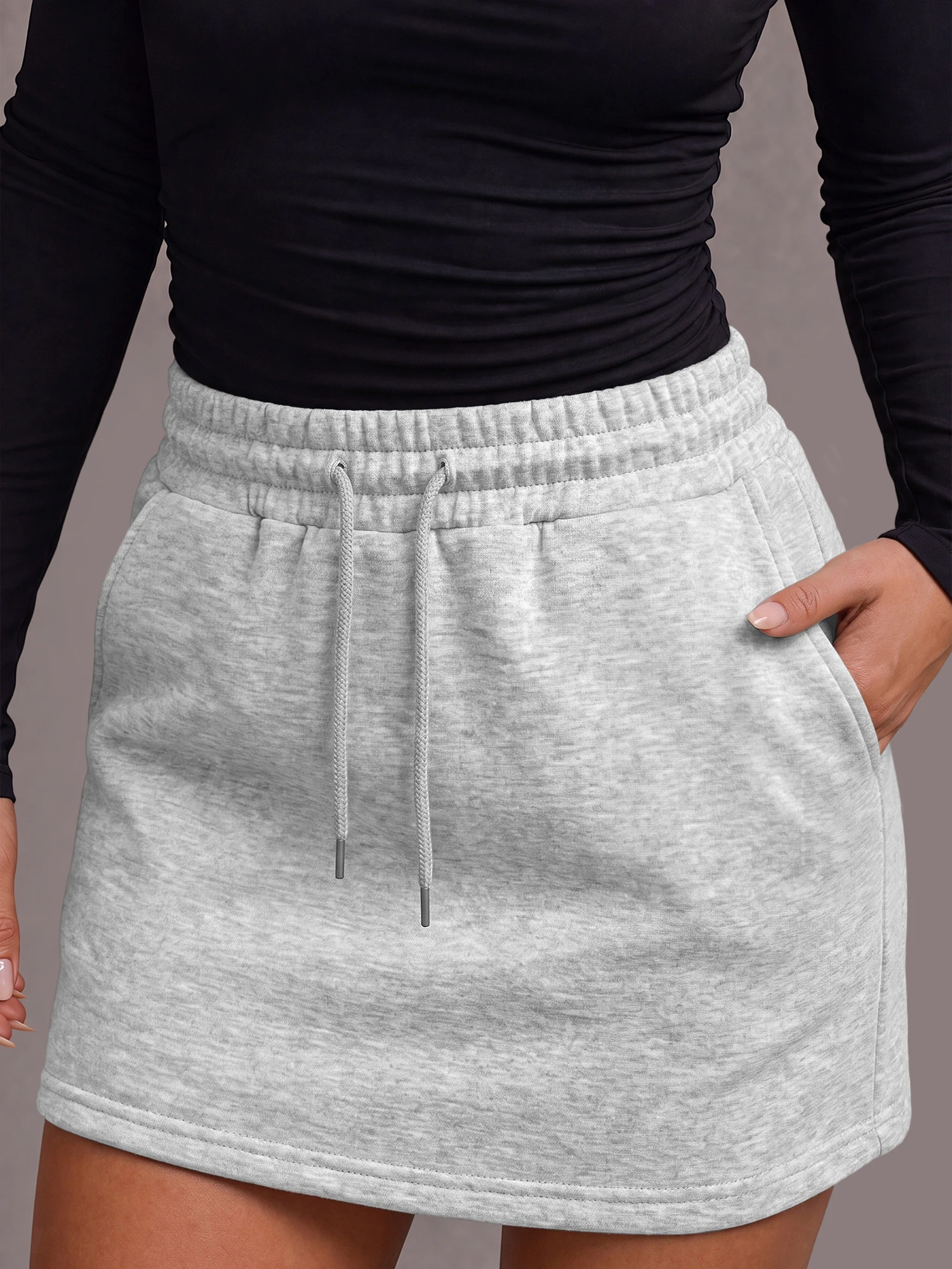 Y2K Spicy Girl High Waist Sweat Skirt Women Drawstring Loose Pocket Sport Mini Skirt Casual Daily Running Workout Short Skirt