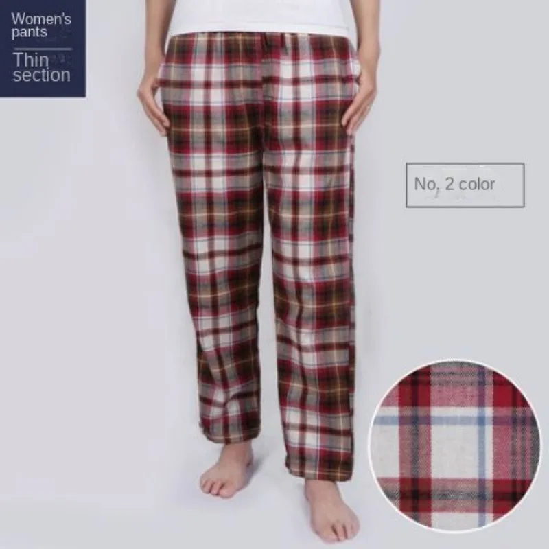 Summer Pajama Pants Pure Cotton Loose Long Pants Thin Air Conditioner Plaid Large Size Comfort Ventilate Soft Absorb Sweat